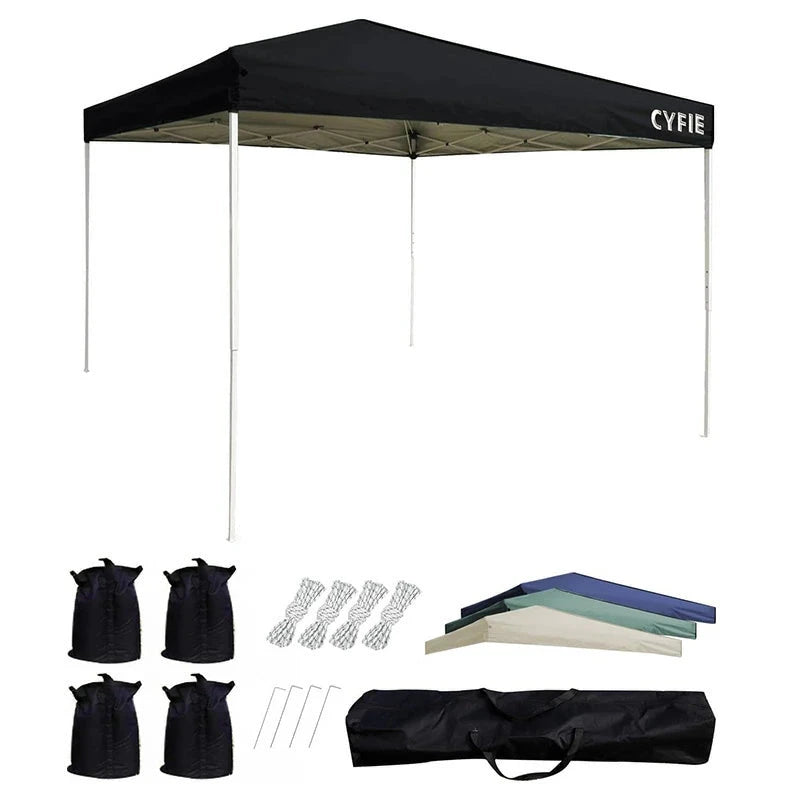 CYFIE ワンタッチテント 3m×3m UVカット 防水 3段階調節 アウトドア・キャンプ用 テント DEWEL ブラック 3m×3m